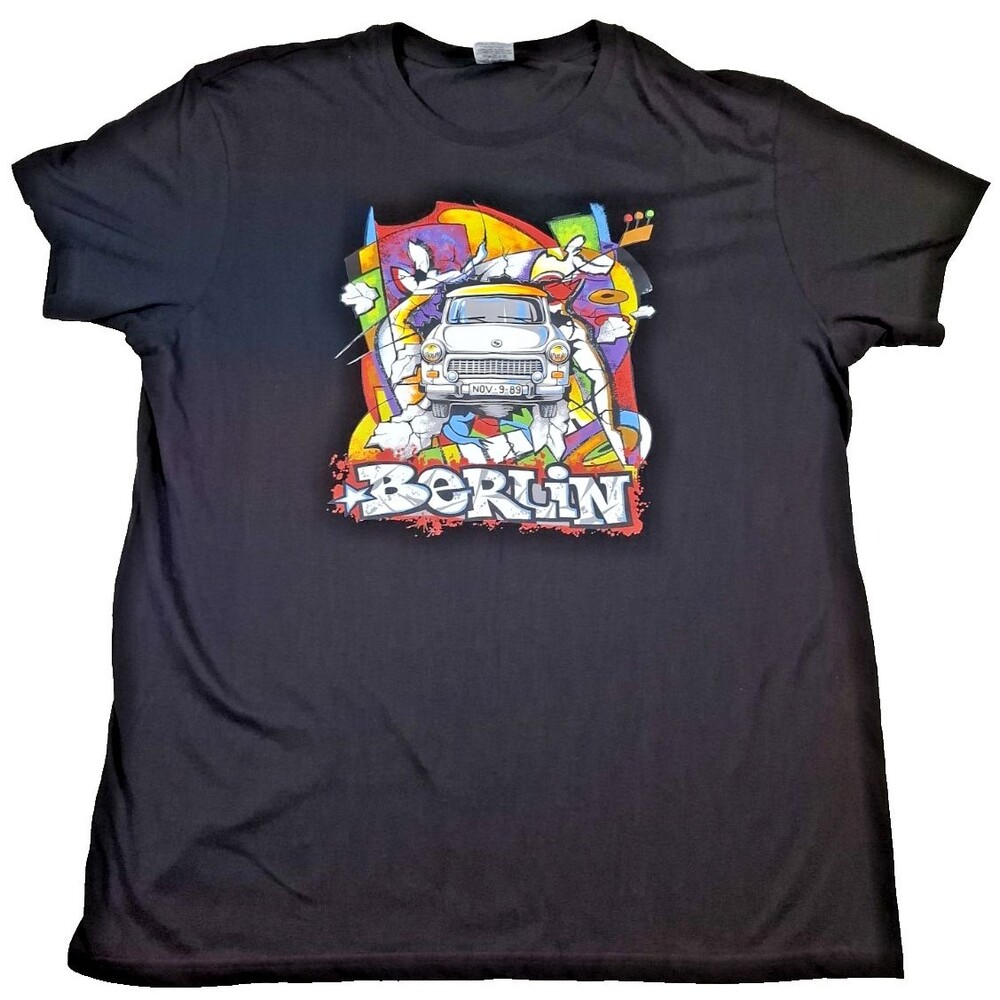 B&C Collection Berlin Graphic Shirt Black XL VTG Style Wall Graffiti Art Tee